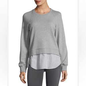 Derek Lam 10 Crosby Crewneck Raglan Sweatshirt With Striped Shirt Hem XS